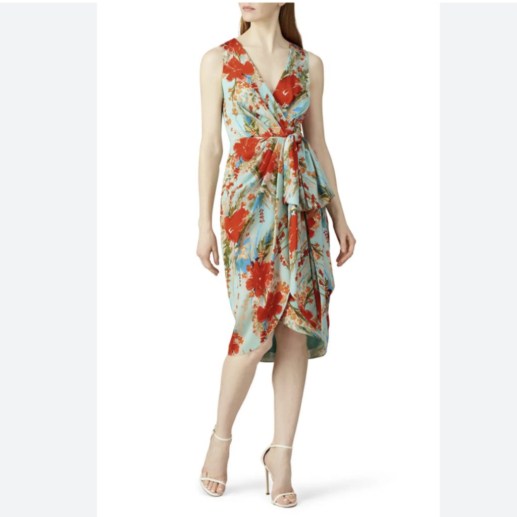 Aqua Multi Print Dress By Badgley Mischka, Size 2, Flattering And Versatile